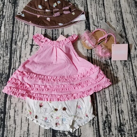 Gymboree Ice Cream Shop Refresher 0-3 Month Hat Diaper Cover Shirt Shoes Set NWT - Picture 6 of 6